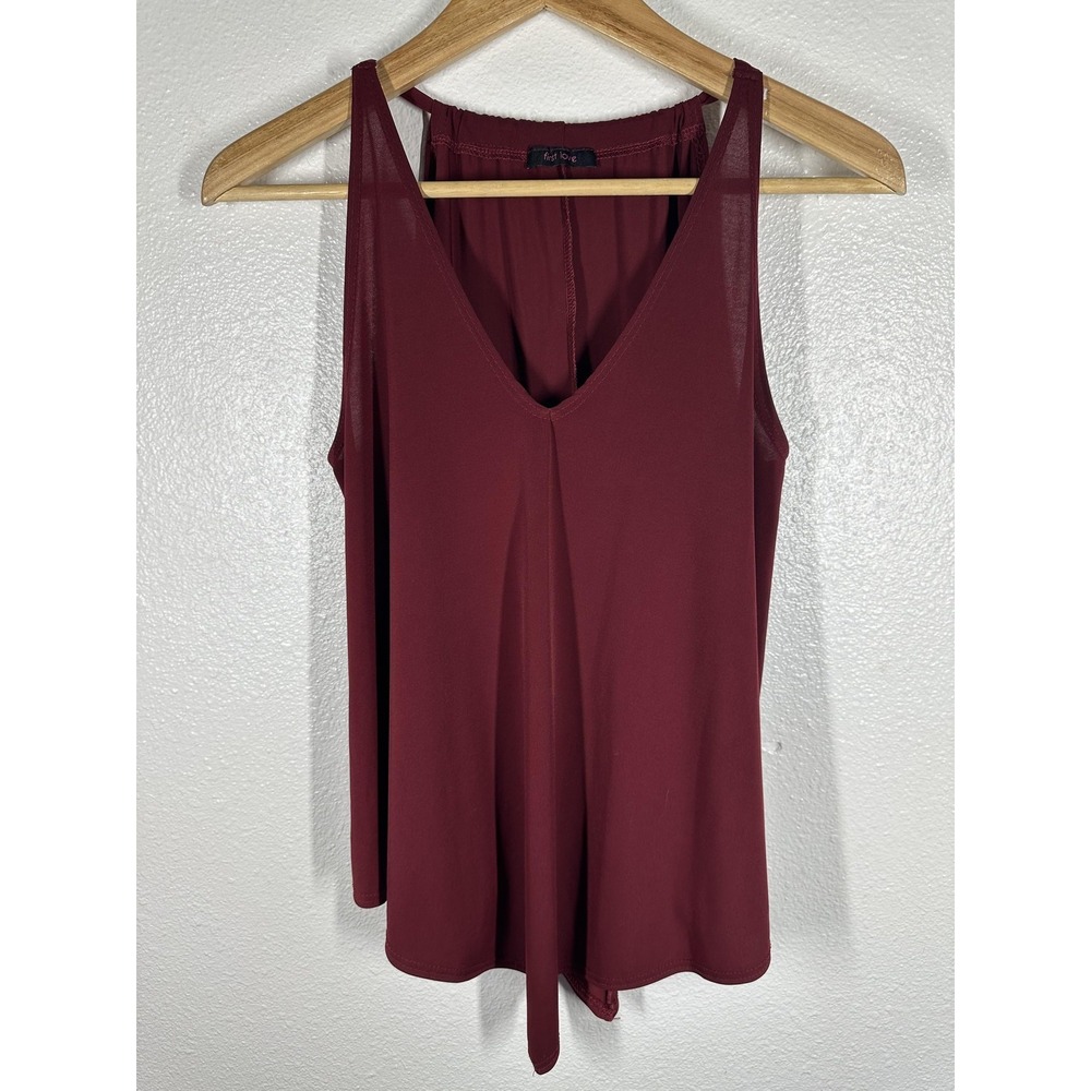 First Love Tank Top Womens Medium Red V Neck Sleeveless Flowy Cami Blouse